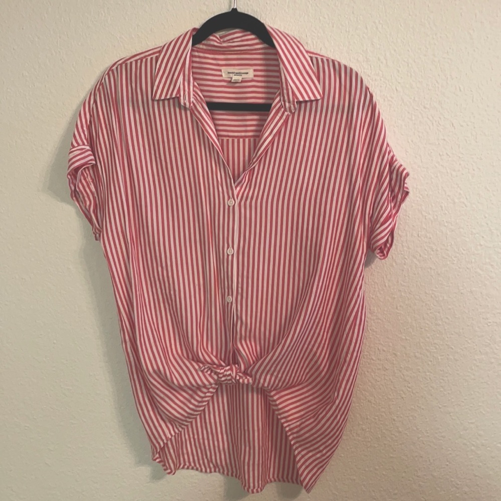 Coral and White Stripe Toe Front Blouse